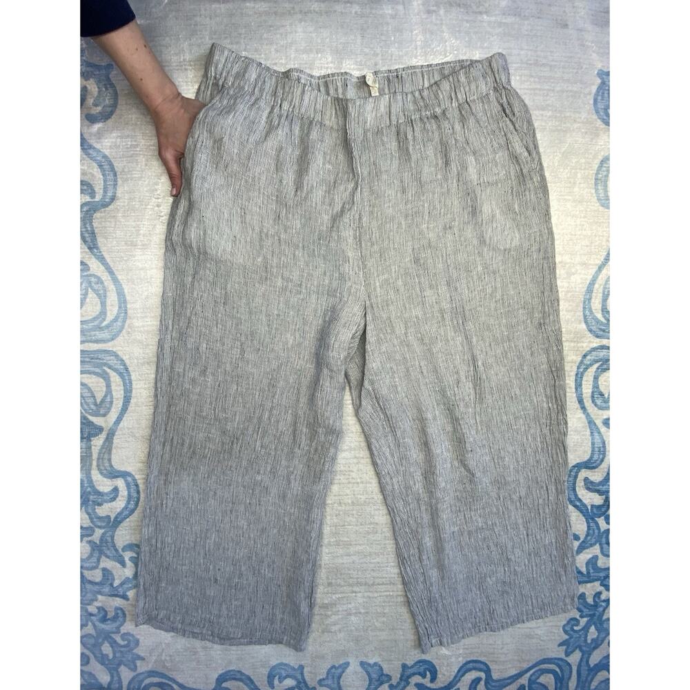 Eileen Fisher Pants XL Organic Linen Crinkle Cropped Wide Leg Coastal Resort - Picture 4 of 15